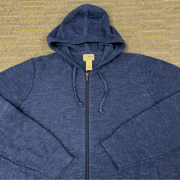LL Bean Full Zip Hoodie Mens XL Regular Blue Drawstring Pockets Organic Cotton - Picture 2 of 10